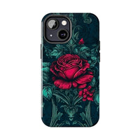 Stained Glass Teal and Roses Gothic Inspired Halloween Tough Phone Cases! Fall Vibes!