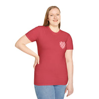 Valentines Day Pink Plaid Heart Basics Wear Anywhere Unisex Graphic Tee! All New Heather Colors!!! Free Shipping!!!