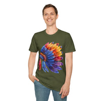 Indian Head Dress Colorful Rainbow Unisex Graphic Tees! Summer Vibes! All New Heather Colors!!! Free Shipping!!!