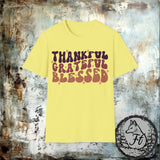 Thankful Grateful Blessed Thanksgiving Fall Vibes Retro Unisex Graphic Tees!