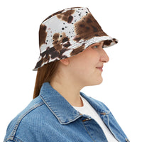 Distressed Cow Print Brown Western Inspired Bucket Hat! Free Shipping! Made in The USA!