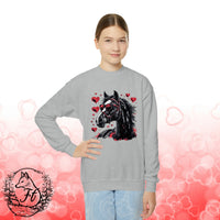 Valentines Day Black Horse Red Hearts Youth Crewneck Sweatshirt! Foxy Kids! Free Shipping!