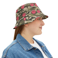 Pink Cammo Smiley Bucket Hat! Free Shipping! Made in The USA!