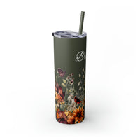 Custom Name Botanical Florals Fall Vibes Skinny Tumbler with Straw, 20oz! Multiple Colors!