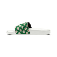 Vibrant Green Daisy Flower Print Summer Beach Slides, Women's PU Slide Sandals! Free Shipping!!!