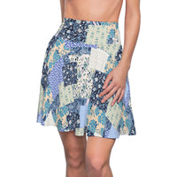 Boho Blue Patchwork Women's Skater Skirt! Free Shipping!