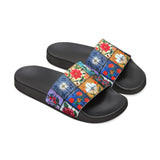 Boho Patchwork Navy and Yellow Summer Beach Slides, Women's PU Slide Sandals! Free Shipping!!!