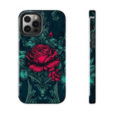 Stained Glass Teal and Roses Gothic Inspired Halloween Tough Phone Cases! Fall Vibes!