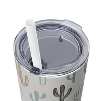 Western/Boho Inspired Neutral Cactus Skinny Tumbler with Straw, 20oz!