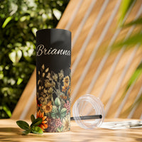 Custom Name Botanical Florals Fall Vibes Skinny Tumbler with Straw, 20oz! Multiple Colors!