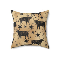 Western/Boho Black Cow Tin Star Brown Print Square Pillow!