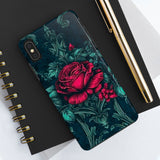 Stained Glass Teal and Roses Gothic Inspired Halloween Tough Phone Cases! Fall Vibes!