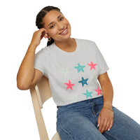 Pink and Blue Star Fish Medley Unisex Graphic Tees! Summer Vibes! All New Heather Colors!!! Free Shipping!!!