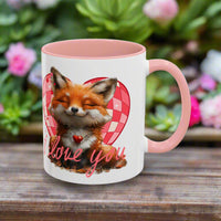 Disco Fox I Love You Valentines Day Accent Coffee Mug (11, 15oz)! Free Shipping! Microwave and Dishwasher Safe! BPA Free