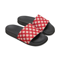 Dark Red Daisy Flower Print Summer Beach Slides, Women's PU Slide Sandals! Free Shipping!!!