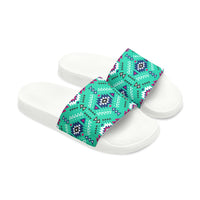 Boho Patchwork Aztec Aqua Blue Summer Beach Slides, Women's PU Slide Sandals! Free Shipping!!!