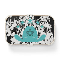 Western Cow Print and Teal Cowgirl Hat Bento Lunch Box! Free Shipping!!! Great For Gifting! BPA Free!