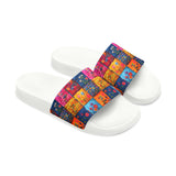 Boho Patchwork Floral Quilt Summer Beach Slides, Women's PU Slide Sandals! Free Shipping!!!