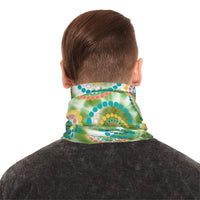 Green Retro Swirl Print Lightweight Neck Gaiter! 4 Sizes Available! Free Shipping! UPF +50! Great For All Outdoor Sports!