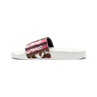 Western Stripes Cow Print Pink Summer Beach Slides, Women's PU Slide Sandals! Free Shipping!!!