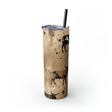 Western/Boho Bull Acid Wash Neutrals Skinny Tumbler with Straw, 20oz!