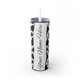 Custom Personalized Cow Printed Skinny Tumbler with Straw, 20oz! Multiple Colors!