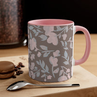 Boho Grey and Pink Florals Accent Coffee Mug, 11oz! Free Shipping! Great For Gifting! Lead and BPA Free!