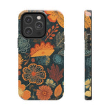 Fall Florals Navy Blue and Orange Tough Phone Cases! Fall Vibes!