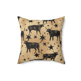 Western/Boho Black Cow Tin Star Brown Print Square Pillow!