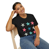 Pink and Blue Star Fish Medley Unisex Graphic Tees! Summer Vibes! All New Heather Colors!!! Free Shipping!!!