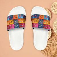 Boho Patchwork Floral Quilt Summer Beach Slides, Women's PU Slide Sandals! Free Shipping!!!