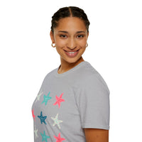 Pink and Blue Star Fish Medley Unisex Graphic Tees! Summer Vibes! All New Heather Colors!!! Free Shipping!!!