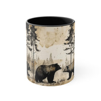 Black Bear Acid Wash Greyscale Accent Coffee Mug, 11oz! Multiple Colors Available! Fall Vibes!