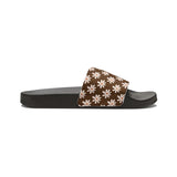Chocolate Brown Daisy Flower Print Summer Beach Slides, Women's PU Slide Sandals! Free Shipping!!!