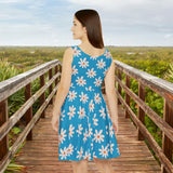 Turquoise Daisy's Print Women's Fit n Flare Dress! Free Shipping!!! New!!! Sun Dress! Beach Cover Up! Night Gown! So Versatile!