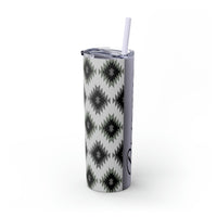 Custom Name Black and White Aztec Printed Skinny Tumbler with Straw, 20oz! Multiple Colors!