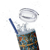 Western/Boho Inspired Sunflower Blue and Cream Florals Skinny Tumbler with Straw, 20oz!