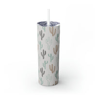 Western/Boho Inspired Neutral Cactus Skinny Tumbler with Straw, 20oz!