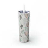 Western/Boho Inspired Neutral Cactus Skinny Tumbler with Straw, 20oz!