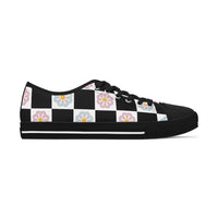 Black Checkered Daisy Women's Low Top Sneakers! Free Shipping! Specialty Buy!