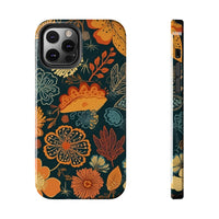 Fall Florals Navy Blue and Orange Tough Phone Cases! Fall Vibes!