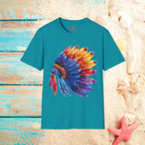 Indian Head Dress Colorful Rainbow Unisex Graphic Tees! Summer Vibes! All New Heather Colors!!! Free Shipping!!!