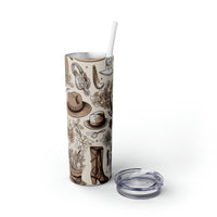 Western Lady Cream Skinny Tumbler with Straw, 20oz!