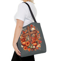 Autumn Floral Pumpkin Wooden Cross Fall Vibes Tote Bag!