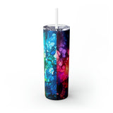 Teacher Life Rainbow Alcohol Ink Printed Skinny Tumbler with Straw, 20oz!