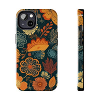 Fall Florals Navy Blue and Orange Tough Phone Cases! Fall Vibes!