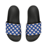 Vibrant Blue Daisy Flower Print Summer Beach Slides, Women's PU Slide Sandals! Free Shipping!!!