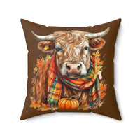 Scottish Highlander Cow Brown Square Pillow! Halloween! Fall Vibes!