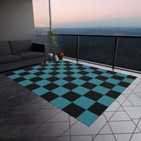 Teal Checkered Non Slip Outdoor Rug! Chenille Fabric! Free Shipping!