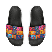 Boho Patchwork Floral Quilt Summer Beach Slides, Women's PU Slide Sandals! Free Shipping!!!